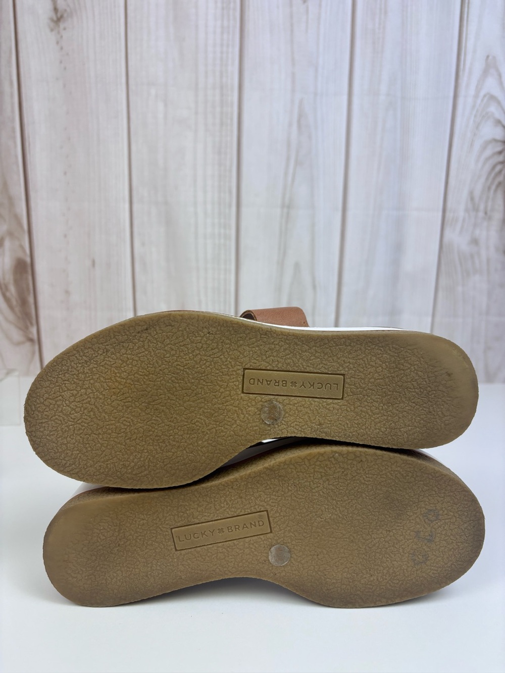 Lucky Brand Leather Platform Slide Sandals Double Strap Wedge Shoes Brown Size 7 - Picture 11 of 16